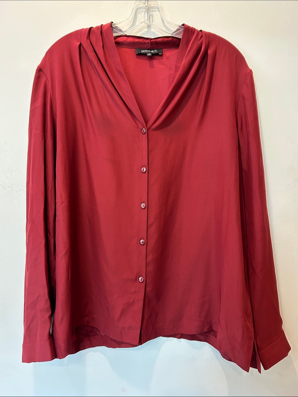 Lafayette 148 New York Burgundy Button-Front Draped Collar Shirt